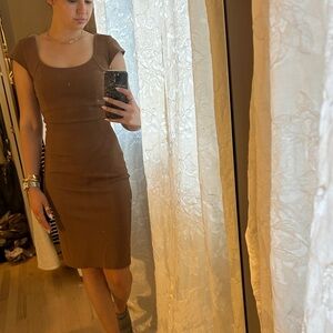 Brown Midi Dress cap sleeve